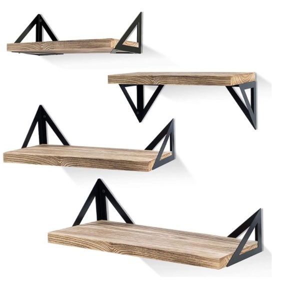 Wall Mounted Set of 4 Rustic Wood Wall Shelves Carbonized